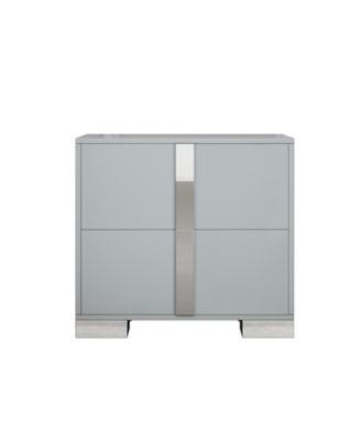  Elegant Mirrored Nightstand with 2 Drawers, Gray
