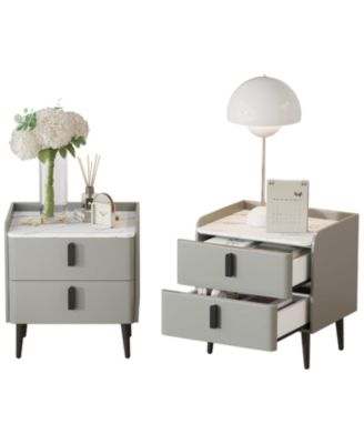 Streamdale Gray Nightstands Set of 2, Marble Top, 2 Drawers
