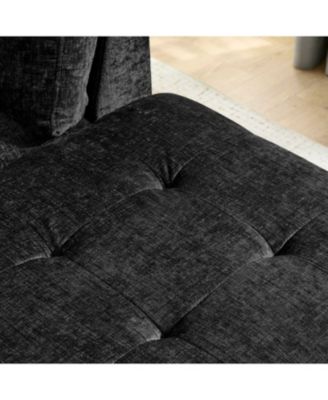 Sectional Sofa with Reversible Chaise, Storage Ottoman, Metal Legs, Pillows, Black