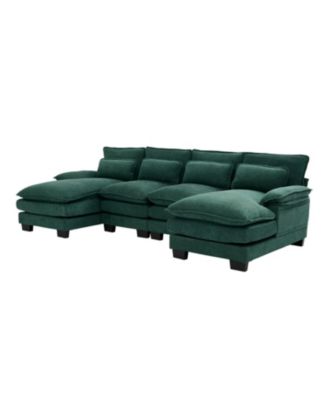 U Shaped Cloud Couch, 110" Chenille Sectional Sofa with Double Chaise