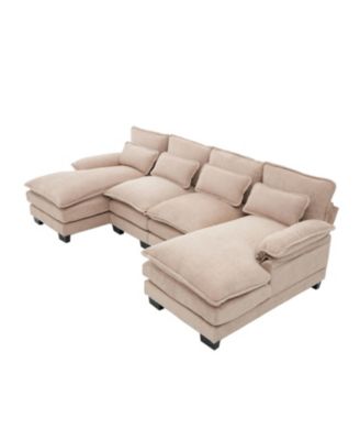 U Shaped Cloud Couch, 110" Chenille Sectional Sofa with Double Chaise