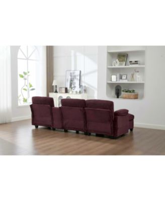 L-Shape Corduroy Sofa- 4-Seater, USB, Storage, Console & Ottoman