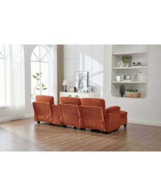 L-Shape Corduroy Sofa- 4-Seater, USB, Storage, Console & Ottoman