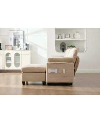  L-Shape Corduroy Sofa- 4-Seater, USB, Storage, Console & Ottoman