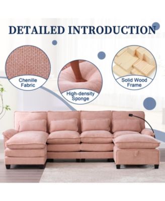106" U-Shape Sectional Sofa Cloud Couch, Chenille, Ottoman & Pillows