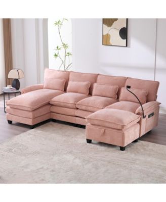 106" U-Shape Sectional Sofa Cloud Couch, Chenille, Ottoman & Pillows