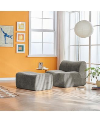 Single Foam Sofa Chair with Footrest & Pillow