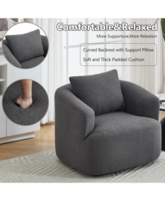  Swivel Teddy Fleece Comfy Chair with Pillow - Dark Grey