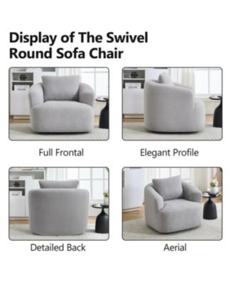 Swivel Teddy Fleece Comfy Chair with Pillow
