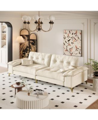 Streamdale Modern 4-Seat Cloud Sofa, Wide Arms, Tufted, Chenille, Beige