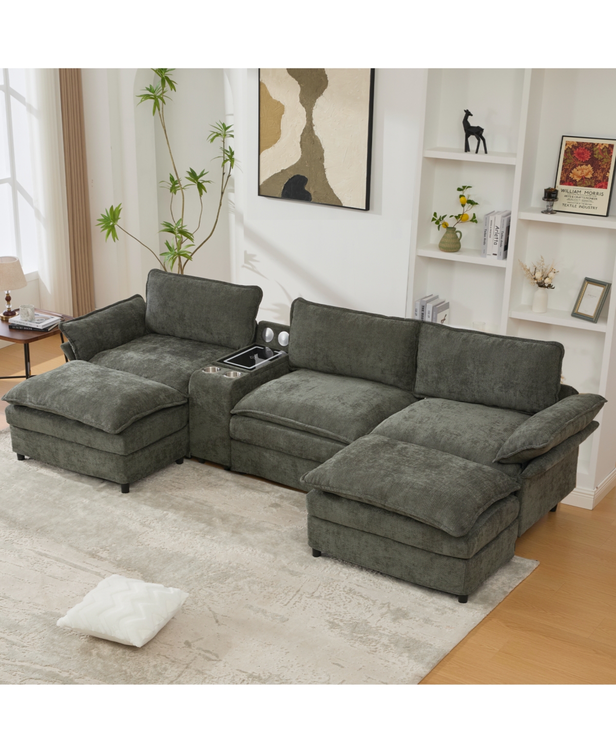 Streamdale Furniture U-Shaped Sectional Sofa- Storage, Wireless Charging, Bluetooth, Green