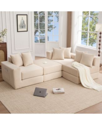Convertible Corduroy Sectional Sofa with Pillows