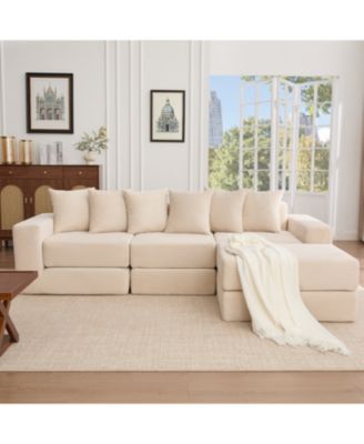 Convertible Corduroy Sectional Sofa with Pillows