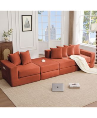 Convertible Corduroy Sectional Sofa with Pillows