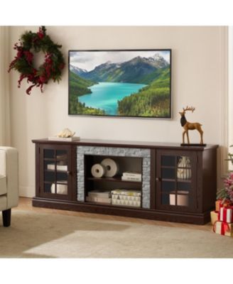 70" Modern TV Stand, Faux Stone Media Console, Cherry Entertainment Center