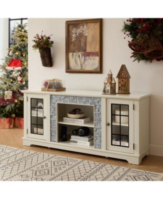 58" Modern White TV Stand with 2-Door Storage