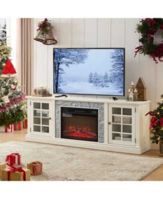 70" TV Stand with Fireplace & Storage - White