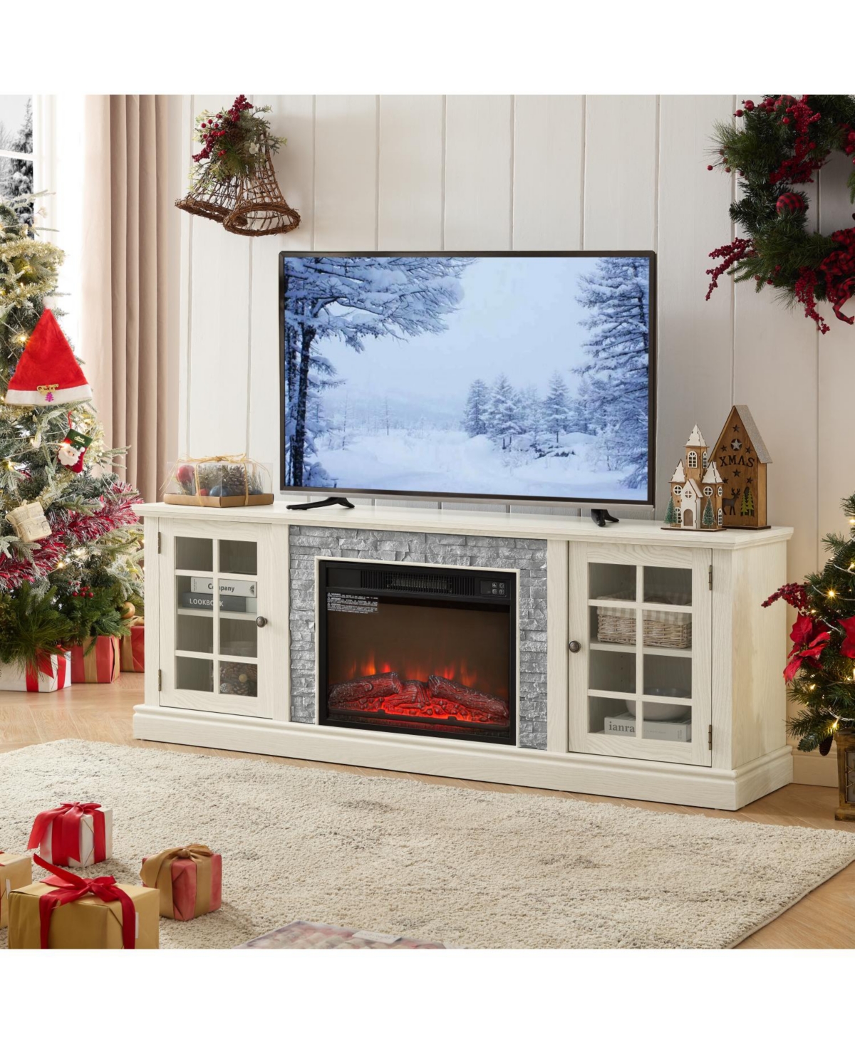 Streamdale Furniture 70" Tv Stand with Fireplace & Storage