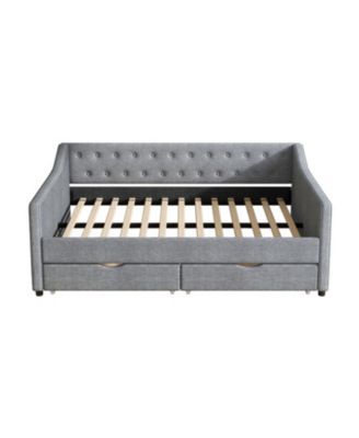 Upholstered Daybed with Drawers & Tufted Back - Light Grey