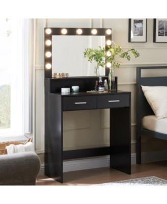 Vanity Desk with Lighted Mirror, Large Drawer & Storage - Black