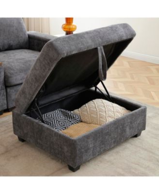  Oversized L-Shaped Sectional Sofa with Drop Down Table & Storage Ottoman