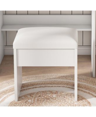 Vanity Table with LED Lights, Power, Hairdryer Holder & Stool - White