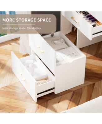 3-in-1 Vanity Desk with Mirror, Glass Top, Drawers & Stool