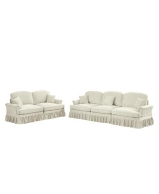 Modular Sofa Set- Flared Arms, Removable Skirts, Spindle Legs