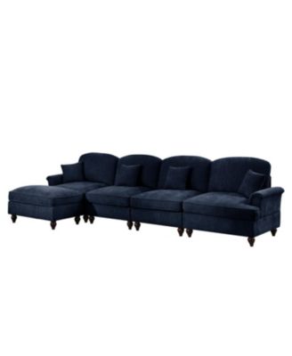 Blue Chenille Modular Sectional Sofa with Ottoman