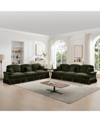 Green Chenille Sleeper Sofa with Ottomans