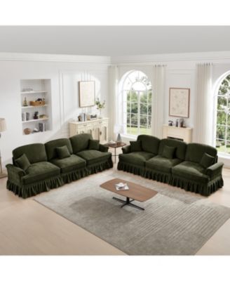 Green Chenille Sleeper Sofa with Ottomans
