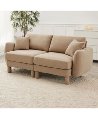 Boucle 2-Seater Loveseat Sofa - Shell Armrests, Coffee