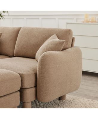Boucle 2-Seater Loveseat Sofa - Shell Armrests, Coffee
