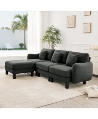 Streamdale Boucle Convertible Sectional Sofa with Ottoman - Dark Grey