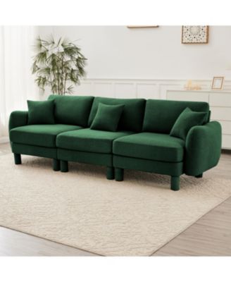 Green Boucle 3-Seater Sofa with Shell Armrests