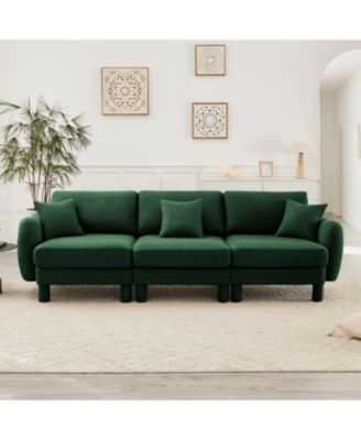 Green Boucle 3-Seater Sofa with Shell Armrests