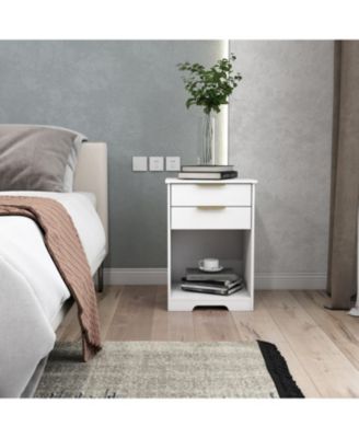 White Nightstand with 2 Drawers & Golden Handle