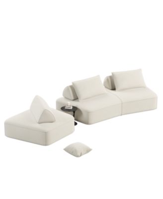 139" Modern Chenille Sectional Sofa with Pillows & Removable Backrests.