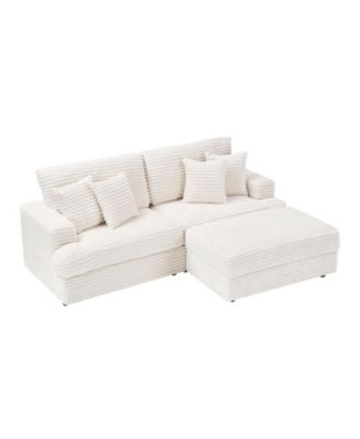 White Corduroy Sofa w/ Storage Leg & Pillows