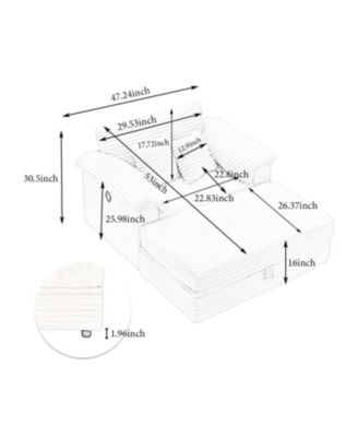 Streamdale Corduroy Armchair Set w/ USB & Storage - Black