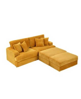  Orange Corduroy Sofa w/ Storage Legs & 4 Pillows