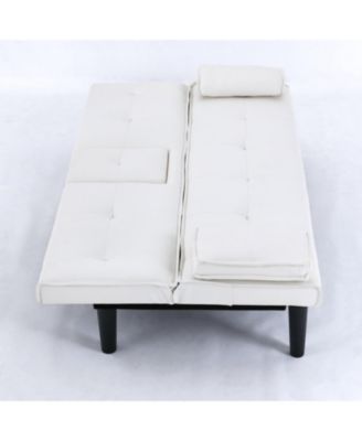 67" White PVC Sofa Bed - Foldable with Cup Holder
