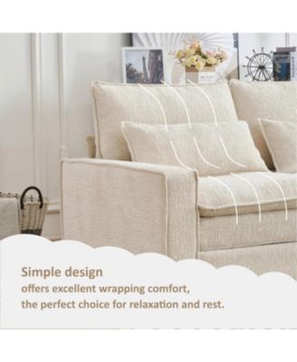 99" Cloud Sectional Sofa, Chenille L-Shape Couch with Ottoman, Beige