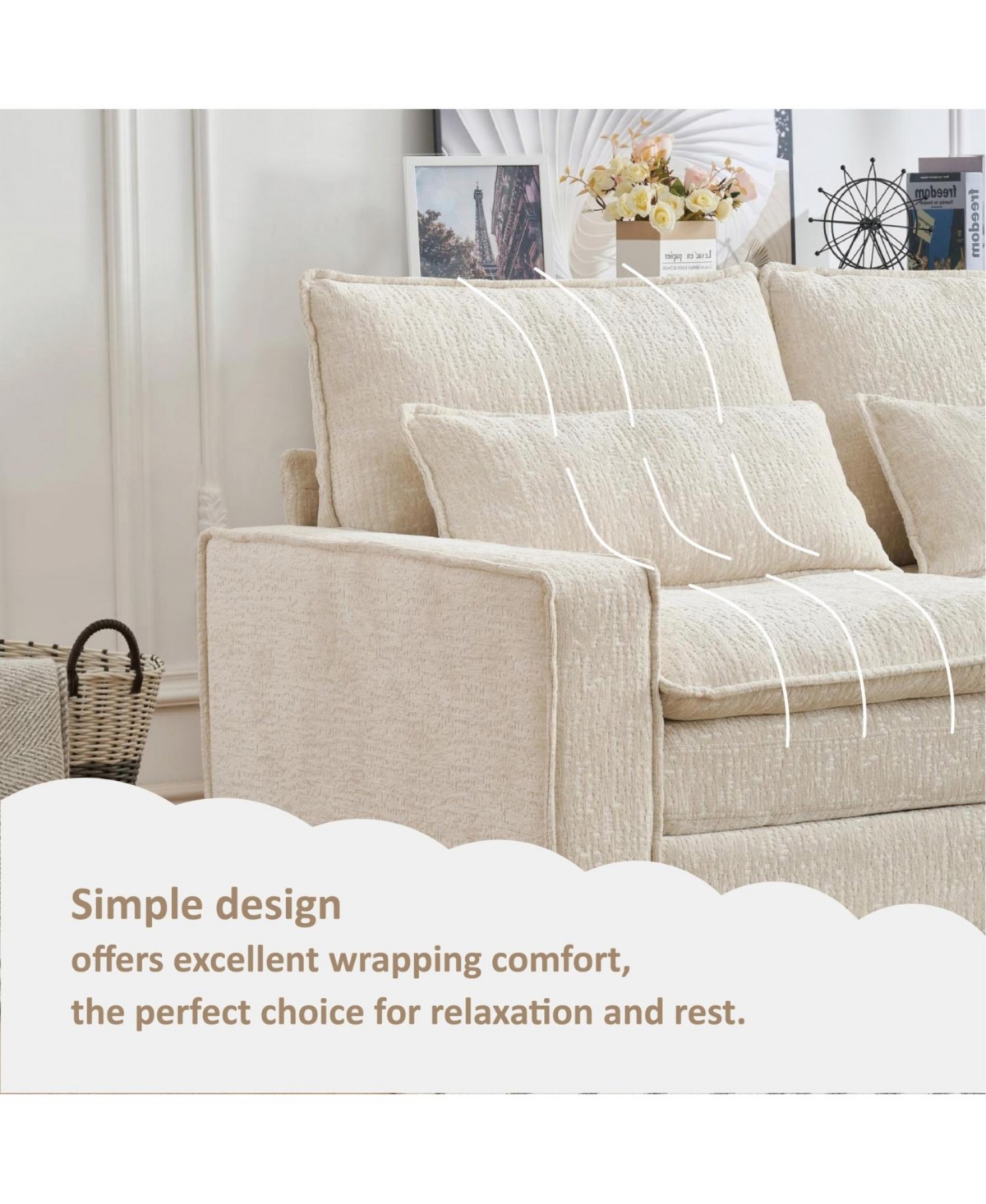 Streamdale Furniture 99" Cloud Sectional Sofa, Chenille L-Shape Couch with Ottoman