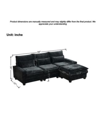  99" Cloud Sectional Sofa, Chenille L-Shape Couch with Ottoman, Black