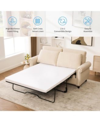 Sleeper Sofa Bed, Pull Out Couch, 2-Seater Linen Convertible Sofa