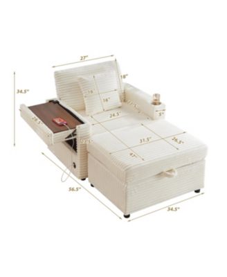 Fluffy Corduroy Lazy Sofa w/ Ottoman, Table & Storage