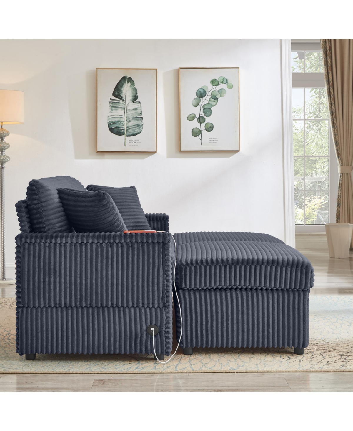 Streamdale Furniture Corduroy Loveseat Sofa with Ottomans & Table