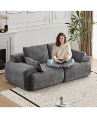 Modern Memory Foam 2-Seater Corduroy Sectional Sofa - Grey