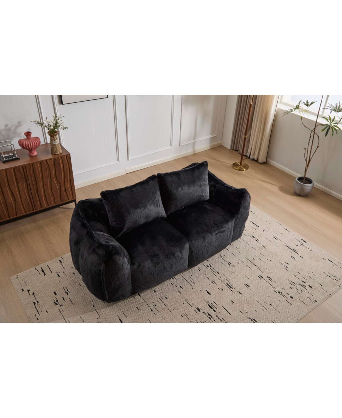 Streamdale Furniture Giant Black Bean Bag Couch - Fluffy Loveseat Sofa